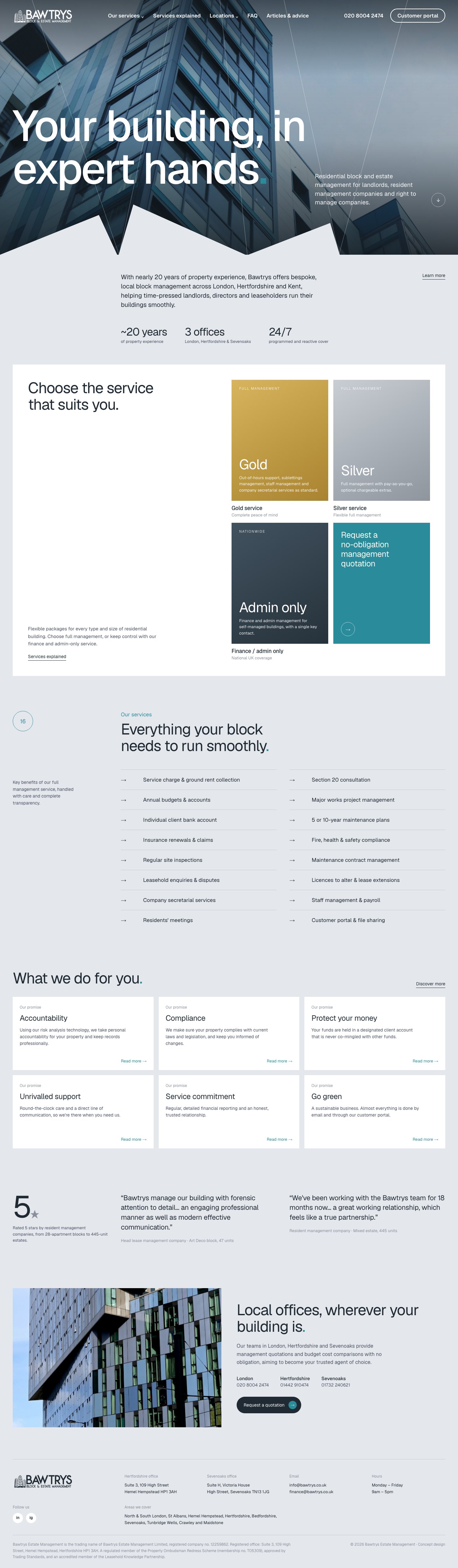 Homepage mockup for an estate management company
