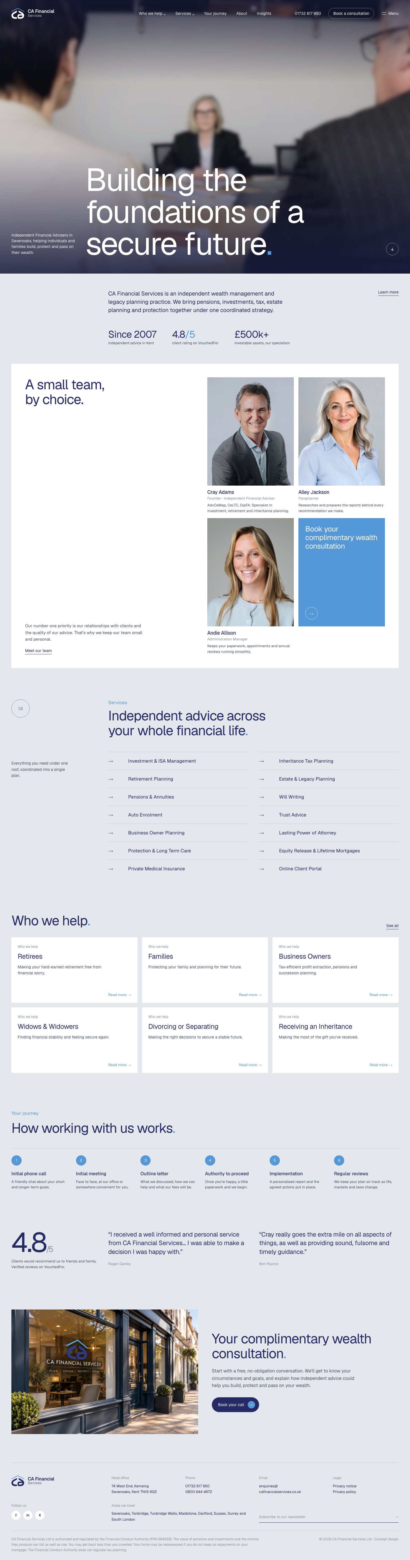 Homepage mockup for a financial advice firm