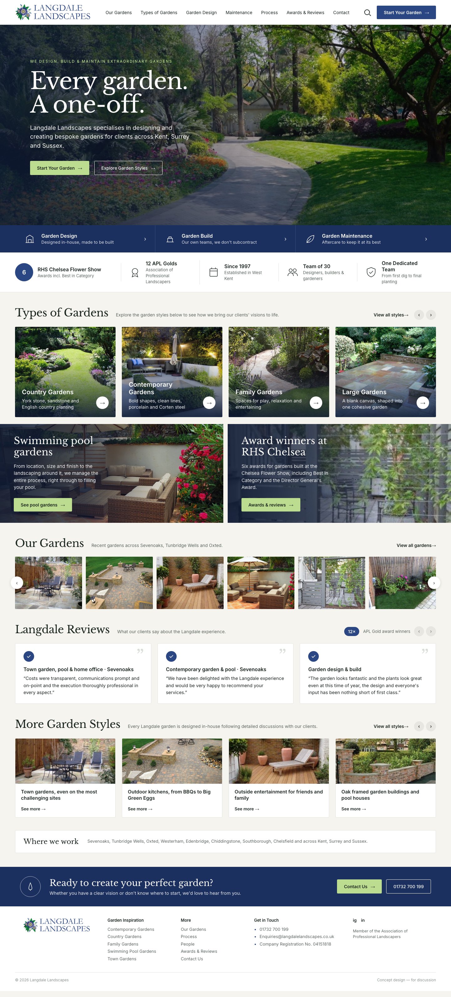 Homepage mockup for a garden design studio